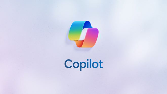 Das mehrfarbige Copilot-Logo schwebt vor einem hellvioletten, wolkenähnlichen Hintergrund.