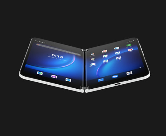 Gletsjerkleurige Surface Duo 2 voor zakelijk gebruik.
