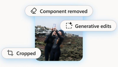 Image with indicators of edits applied including generative edits, component removed, and cropped.