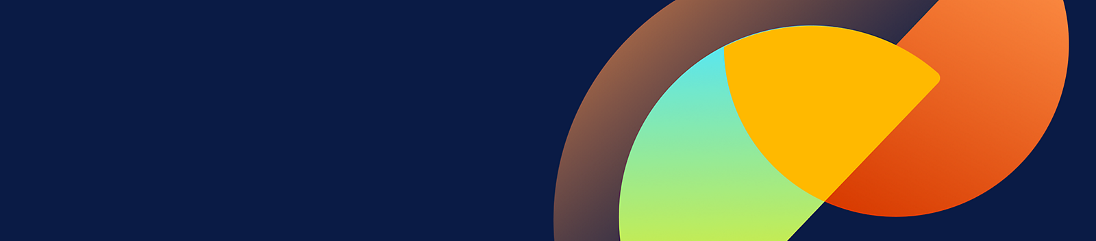 Un semicírculo de color naranja y un semicírculo verde y amarillo sobre un fondo azul.