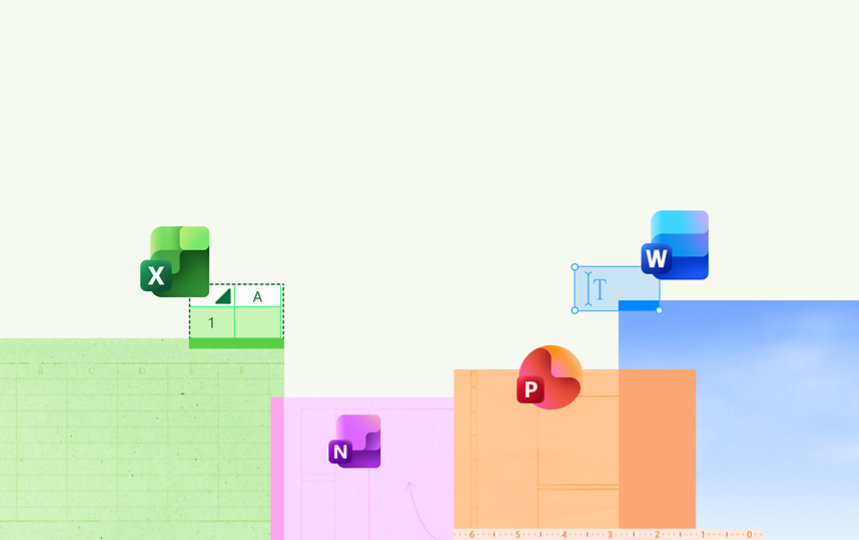 Verschiedene Microsoft 365-Apps einschließlich Excel, OneNote, PowerPoint und Word.