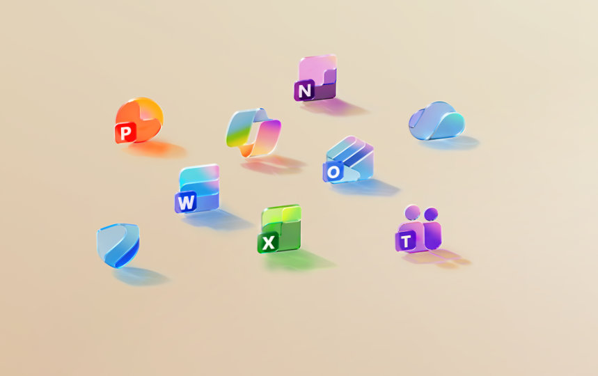 Various apps that are part of a Microsoft 365 subscription, such as: Microsoft Copilot, Word, Excel, PowerPoint, Outlook, OneNote, OneDrive, Microsoft Defender, and Microsoft Teams.