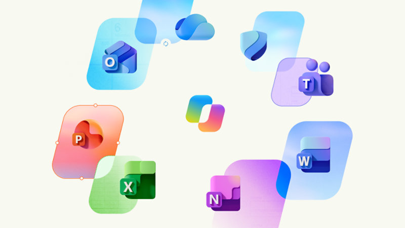 Various apps that are part of a Microsoft 365 subscription, such as: Microsoft Copilot, Word, Excel, PowerPoint, Outlook, OneNote, OneDrive, Microsoft Defender and Microsoft Teams.