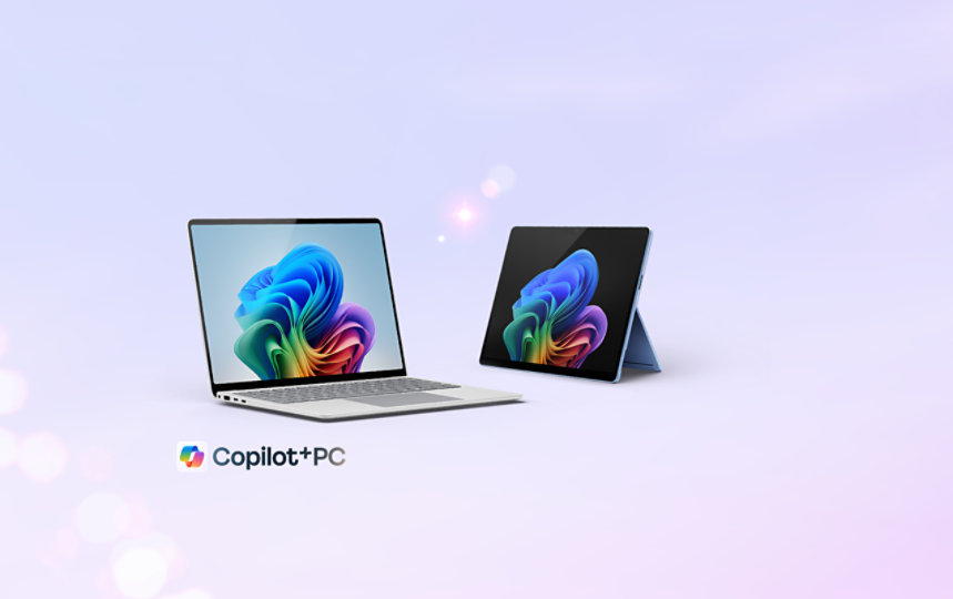 A Surface Laptop Copilot plus PC and a Surface Pro Copilot plus PC