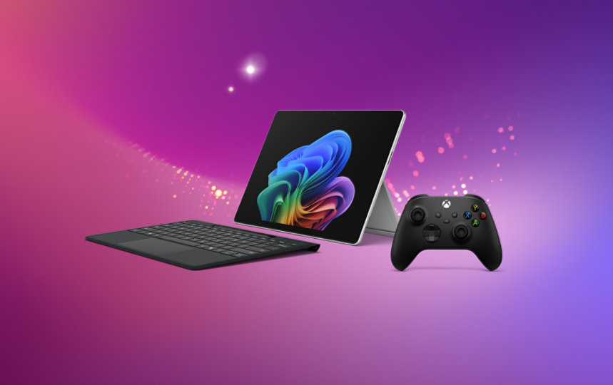 Ein Surface Pro mit einem Xbox Wireless Controller.