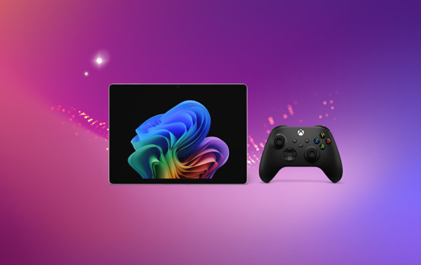 Ein Surface Pro mit einem Xbox Wireless Controller.