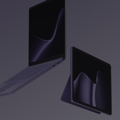 Ein Surface Laptop 13 inch and Surface Pro 12-Zoll in Violett