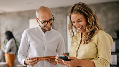 A women showing something on screen