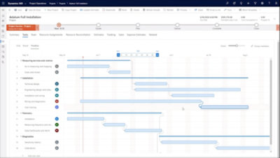Illustration of project management software interface displaying a gantt chart.