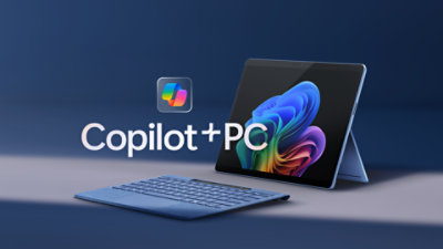 A Surface Pro Flex Keyboard with pen storage and a Surface Pro, 11 Edition, a Copilot+PC, in the color Sapphire.