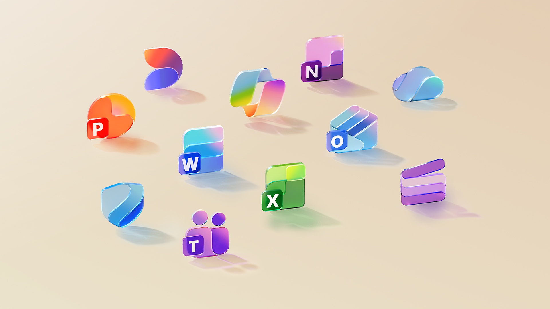 Various apps that are part of a Microsoft 365 subscription, such as: Microsoft Copilot, Word, Excel, PowerPoint, Outlook, OneNote, OneDrive, Microsoft Defender, Microsoft Teams, Microsoft Designer, Clipchamp.