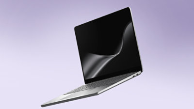 Surface Laptop, 13 cali (2. edycja) w kolorze platynowym, pod kątem.