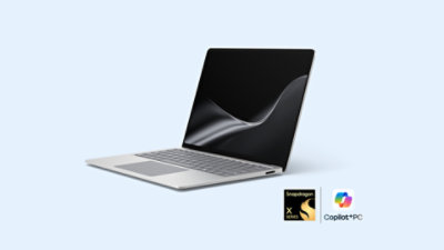 An angled Surface Laptop, 13.8-inch (8th Edition) in the color Platinum.