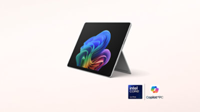 Un Surface Pro pour les entreprises, couleur Platine, un Copilot+ PC équipé de processeurs Intel®.