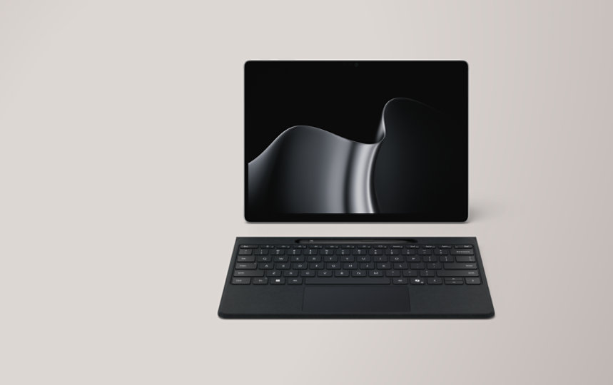A Surface Pro, 13-inch (12th Edition) with Snapdragon® processors, paired with a detached Surface Pro 13-inch Flex Keyboard. 