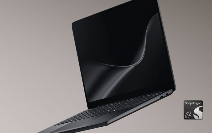 Um Surface Laptop para Empresas flutuante, equipado com o mais recente processador Snapdragon® X2 Plus.