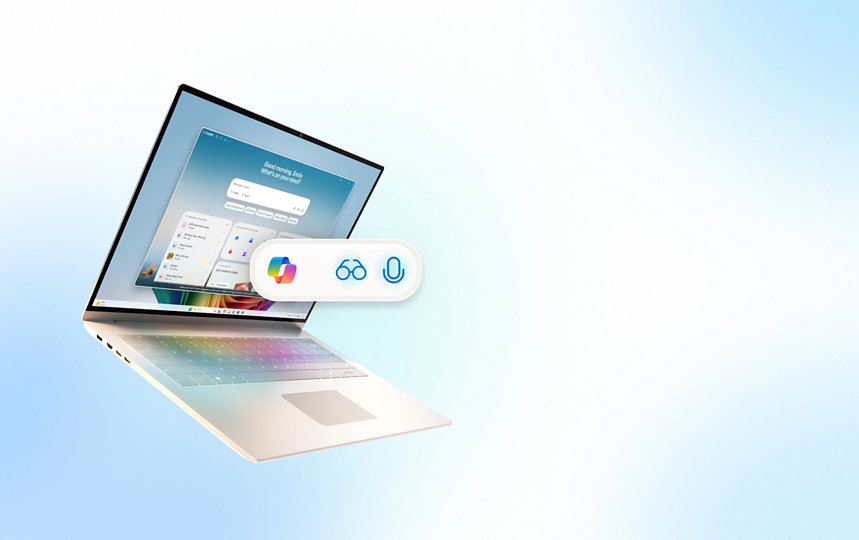 A Windows 11 laptop showcasing Copilot UI functionality.