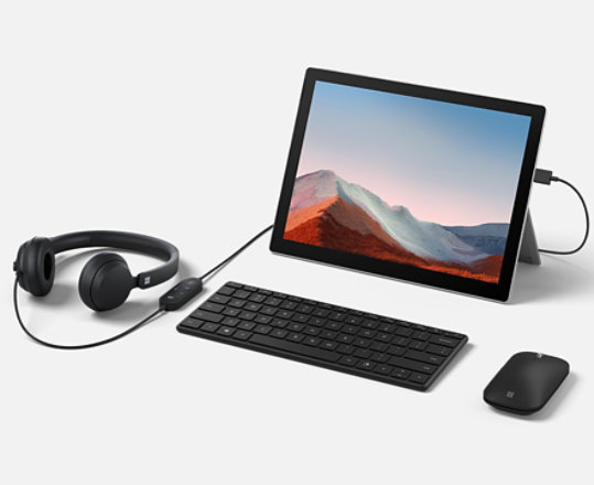 A PC Accessories image of Microsoft Teams Certified Microsoft Modern Wired USB Headset with Surface Pro 7, Wireless keyboard and mouse