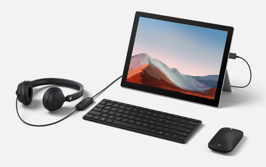 A PC Accessories image of Microsoft Teams Certified Microsoft Modern Wired USB Headset with Surface Pro 7, Wireless keyboard and mouse