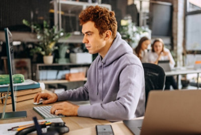 A man working on laptop