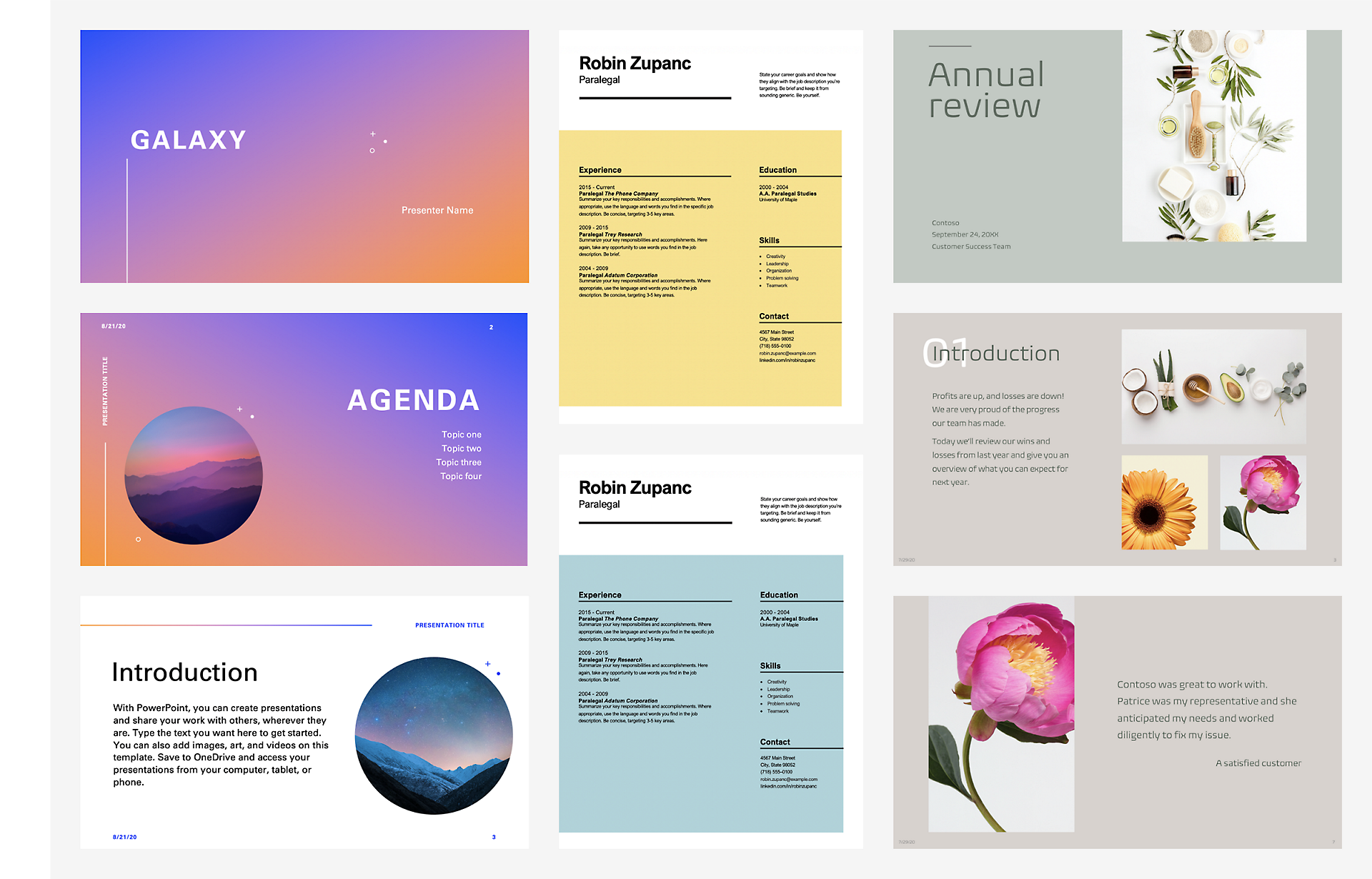 A sampling of 8 colorful premium templates.
