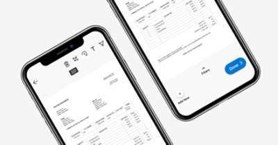 Twee mobiele telefoons waarop documenten worden weergegeven die zijn gescand in de One Drive-app.
