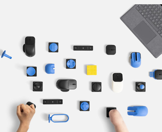 Microsoft Adaptive Hub, Buttons, Mouse, Tail, Thumb Support, and various 3D printed designs