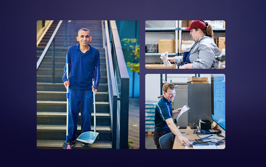 A collage of diverse people connected to the Supported Employment Program at Microsoft.