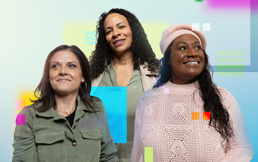 A multiethnic group of women who work for Microsoft.