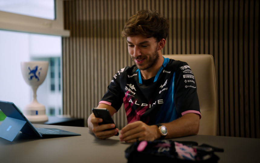 BWT Alpine Formula 1 driver, Pierre Gasly, uses the Copilot app on his phone.