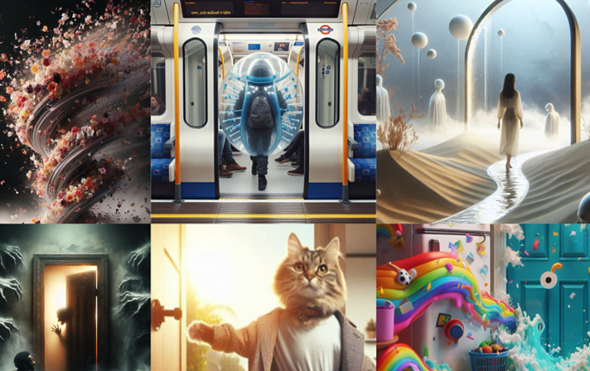 A variety of imaginative AI generated imagery.