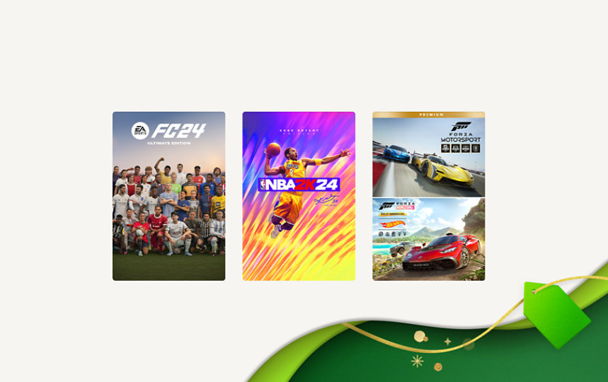 E A Sports F C 24 Ultimate Edition, N B A 2 K 24, und Forza Motorsport + Forza Horizon 5 Premium Edition Bundle.