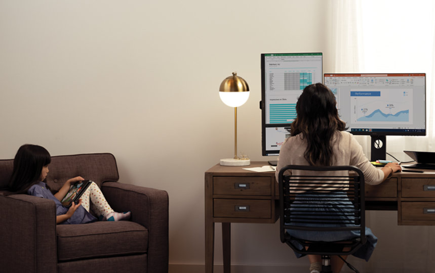 Home and family working from home. 