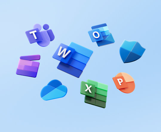 Teams, Word, Outlook ve daha fazlası gibi uygulamalardan oluşan Microsoft 365 paketindeki simgeler.