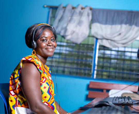 Rachel Nyarkotey at a computer center in Ghana
