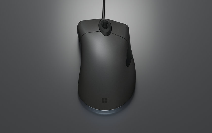 Close-up view of the Microsoft Classic Intellimouse.