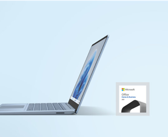 アイスブルーの Surface Laptop Go 3 と Office Home & Business 2021