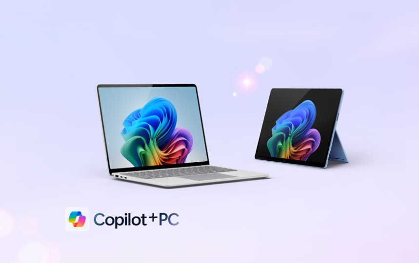 Een Surface Laptop Copilot plus PC en een Surface Pro Copilot plus PC.
