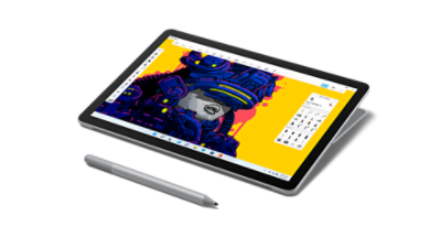 Surface Go 3 w trybie studio z piórem Surface. 