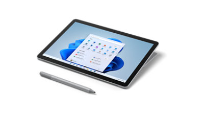 Surface Go 3 with Surface Pen in platinum featuring Microsoft Paint.