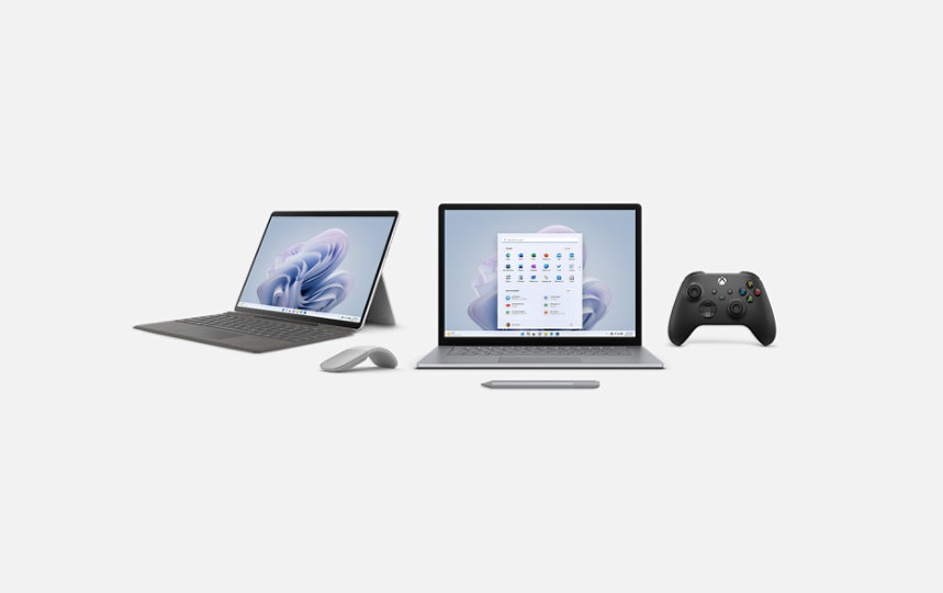 Surface 디바이스 및 악세서리 그리고 Xbox 무선 컨트롤러.