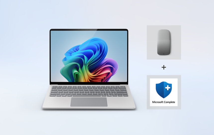 Surface Laptop, Copilot+ PC、Microsoft Complete と Surface アーク マウス。