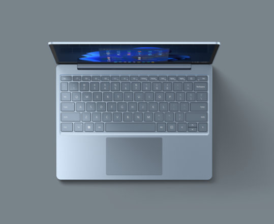 A Surface Laptop Go 2 for Business in the color Ice Blue.