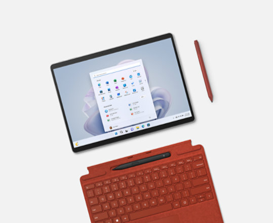 A Surface Pro 9, Surface Signature Keyboard with Slim Pen 2 and Surface Pen.