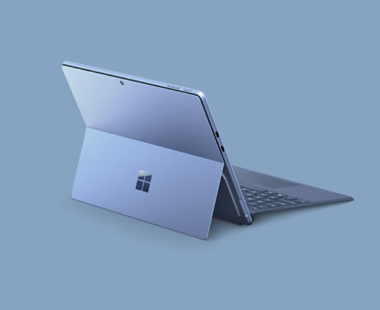 A side angle view of Surface Pro 9 for Business in Sapphire.