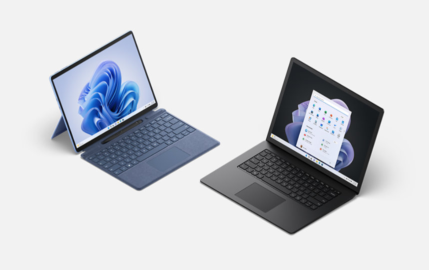 Een Surface Pro 9 en een Surface Laptop 5.