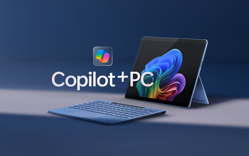 A Surface Pro Flex Keyboard and a Surface Pro, 11th Edition, a Copilot+ PC, in the colour Sapphire.