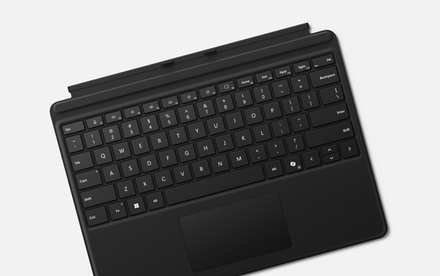 Ein Surface Pro Keyboard for Business, das an einem Surface angebracht ist.