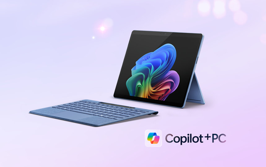 A sapphire Surface Pro tablet with a Surface Pro Flex Keyboard and Slim Pen.