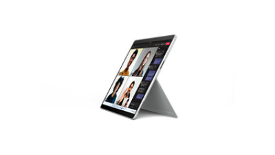Surface Pro X shown in kickstand mode.